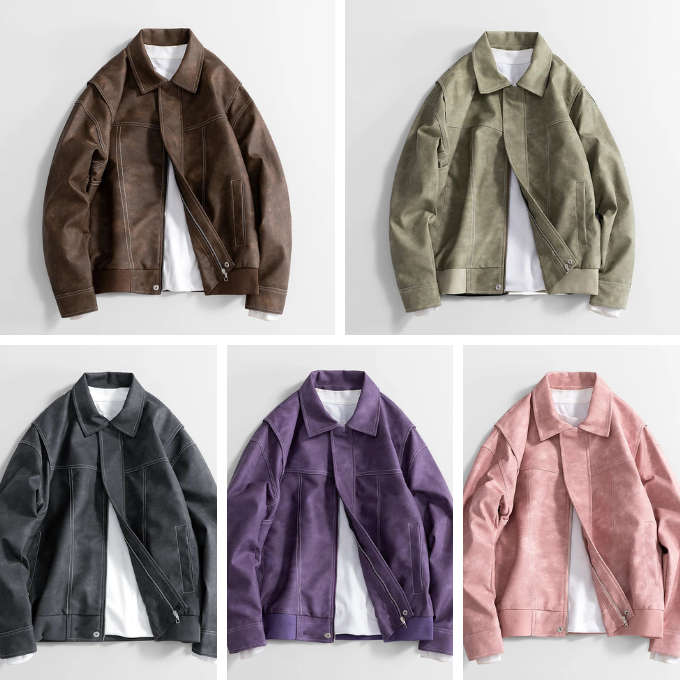 Men's Leather Bomber Jacket Classic Faux Leather Coat Casual Style