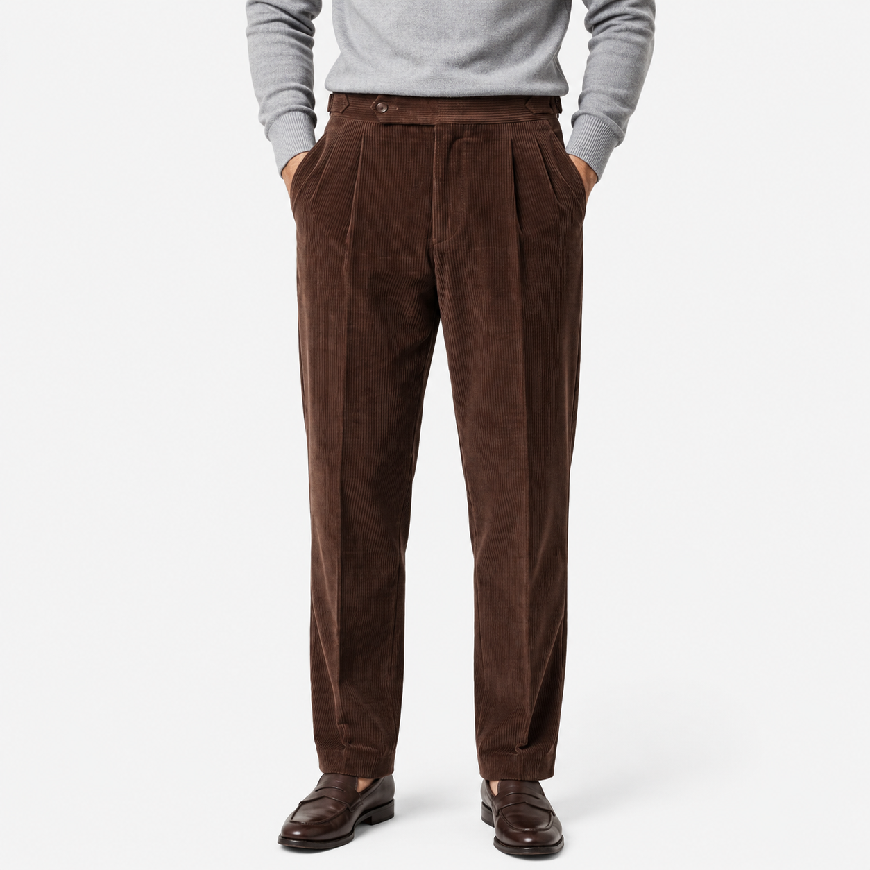 Men's Corduroy Trousers Grey Tailored Comfort Fit