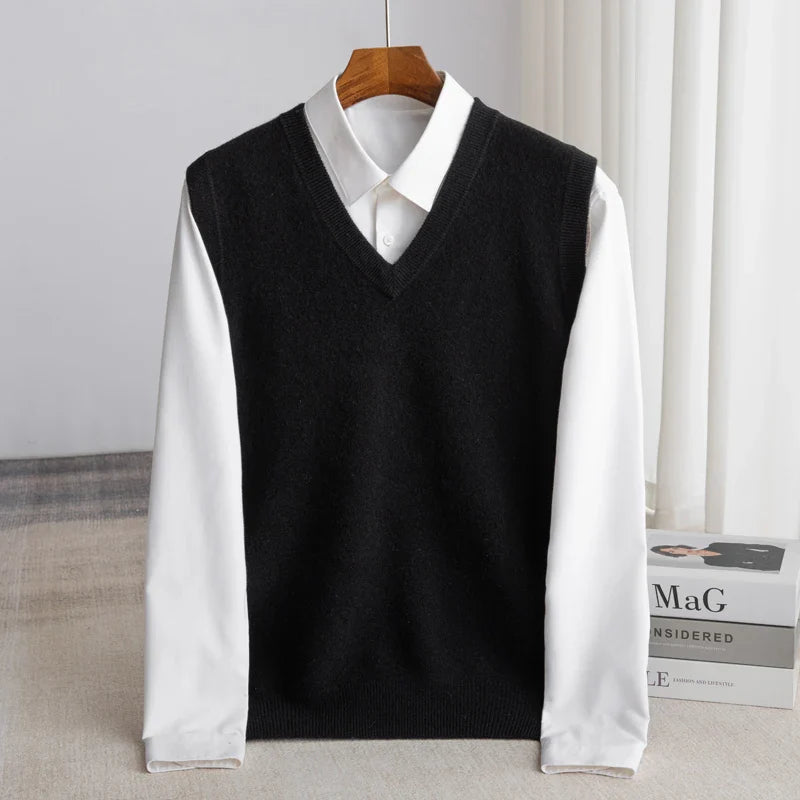 Men's Extrafine Merino Wool Sweater Vest | Lightweight V-Neck Layering Piece 9