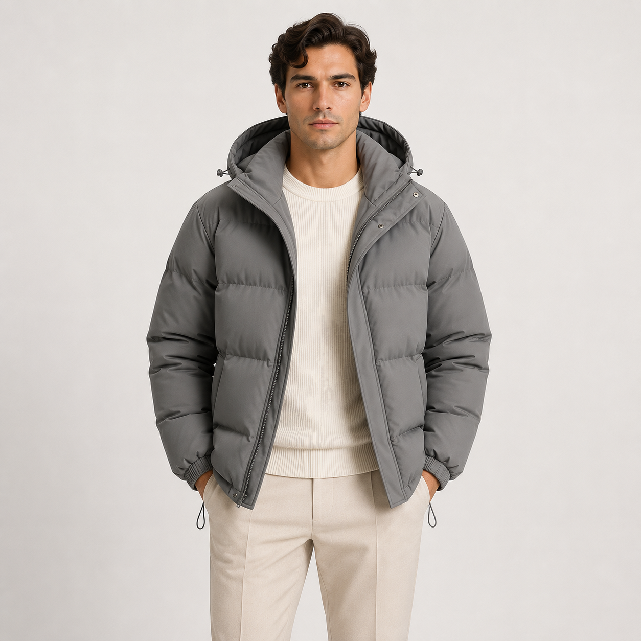 Men's Insulated Hooded Jacket Black Lightweight Polyester