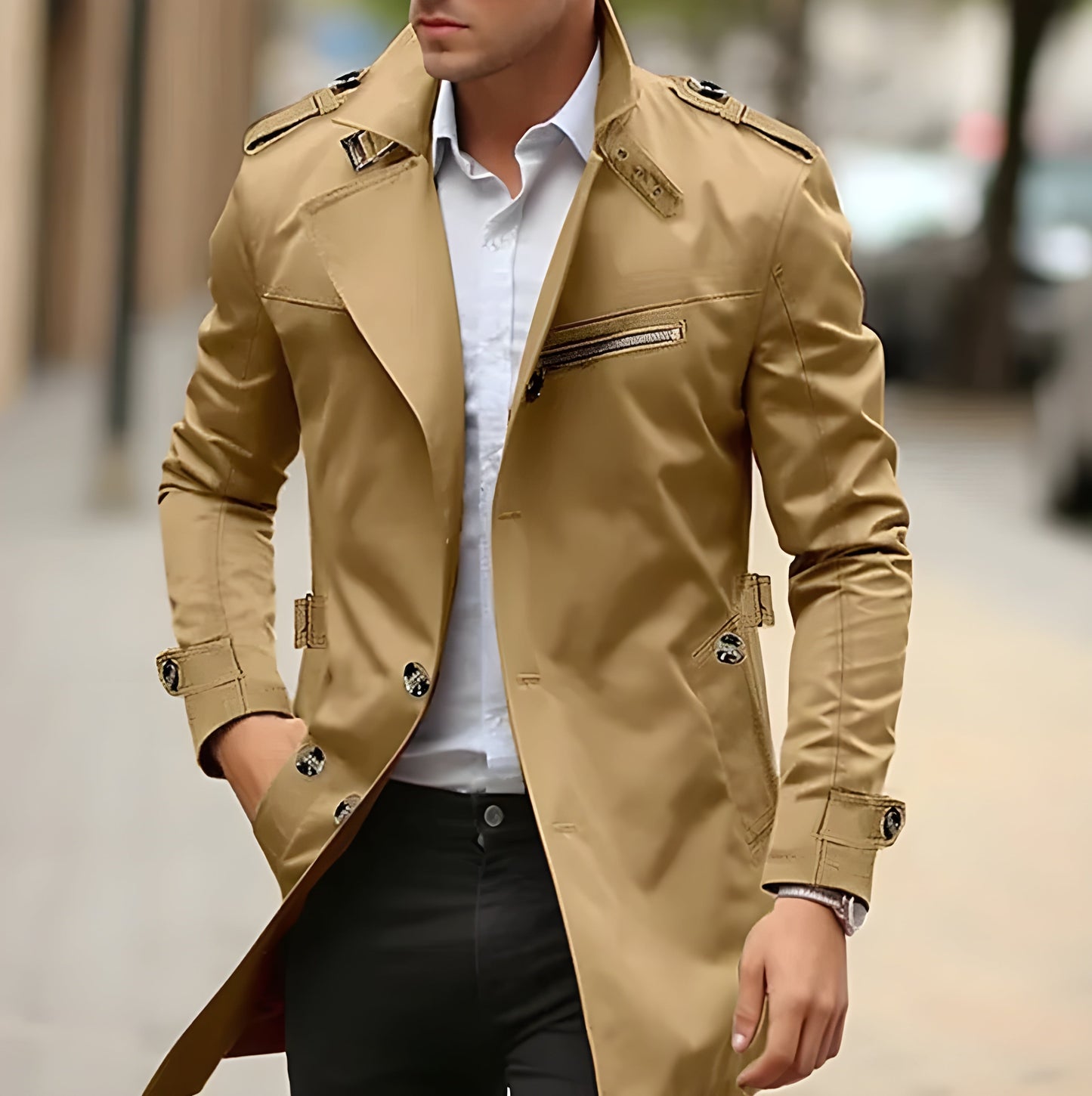 Men's Lightweight Black Trench Coat | Elegant Long Outerwear for All Seasons