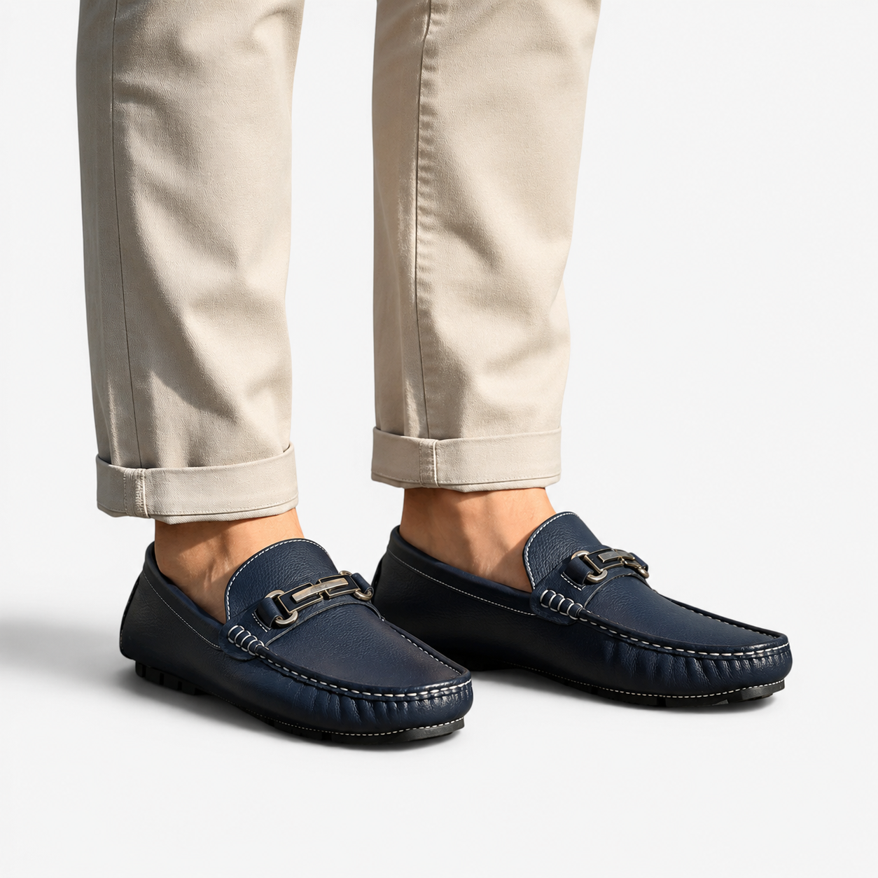 Men's Loafers Black PU Leather Slip-On Shoes