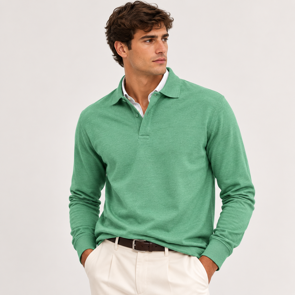 Men's Long Sleeve Polo Shirt Heritage Cotton Blend Classic Style
