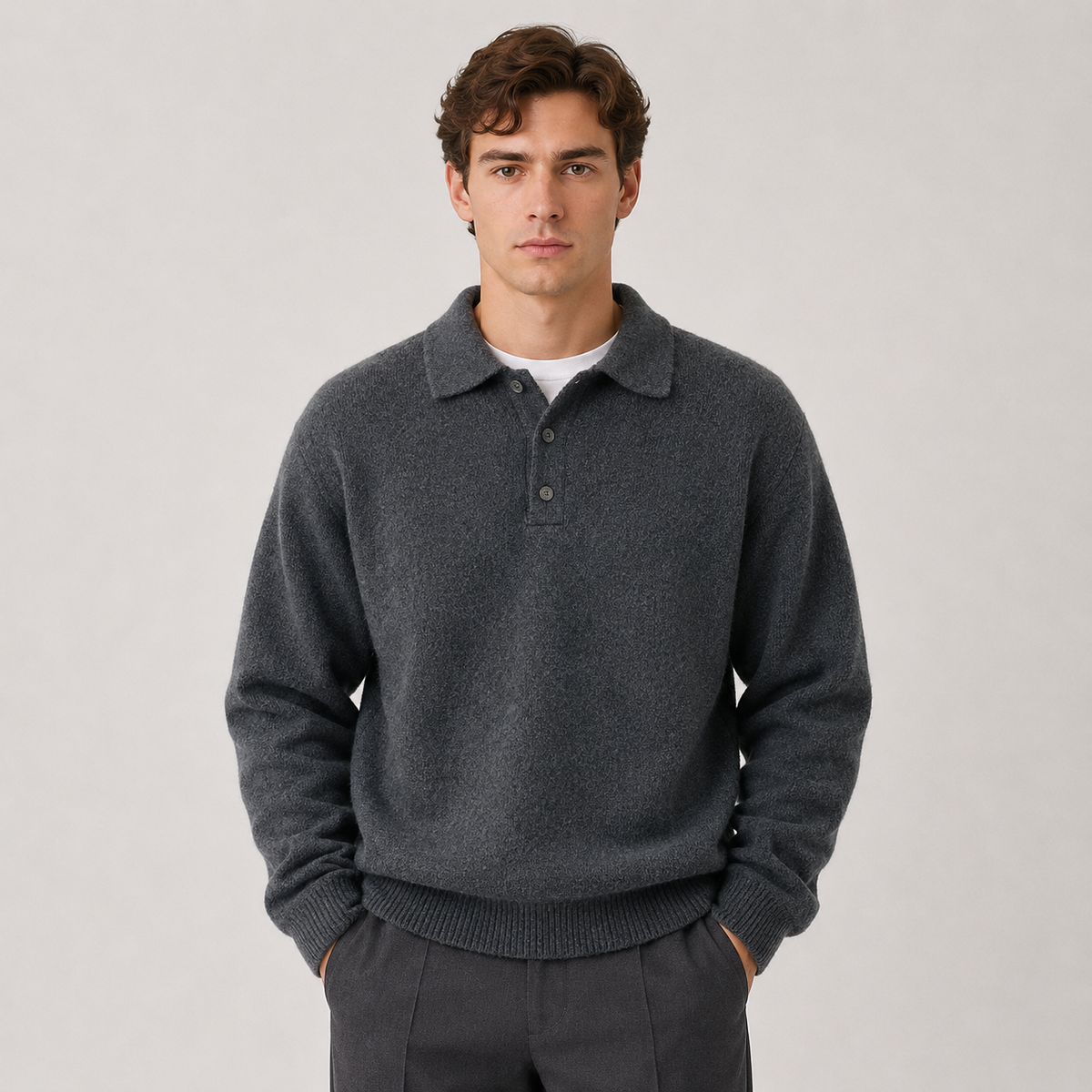 Men's Warm Knit Polo Sweater | Classic Long Sleeve Winter Top 8