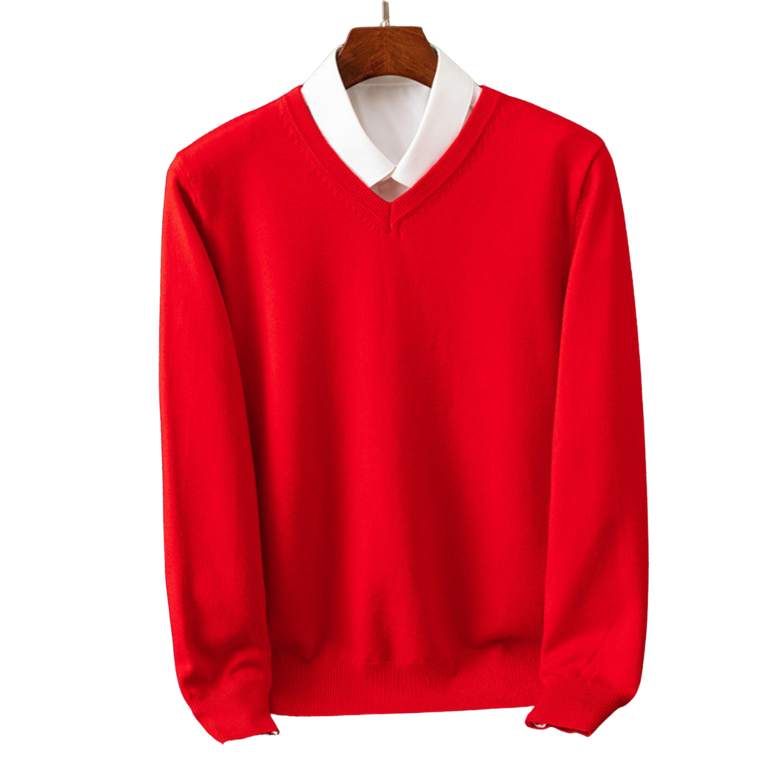 Men's V-Neck Sweater Classic Knit Pullover Versatile