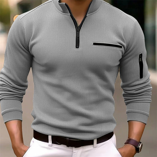 Men's Quarter Zip Sweater Chest Pocket Sporty Knit Pullover