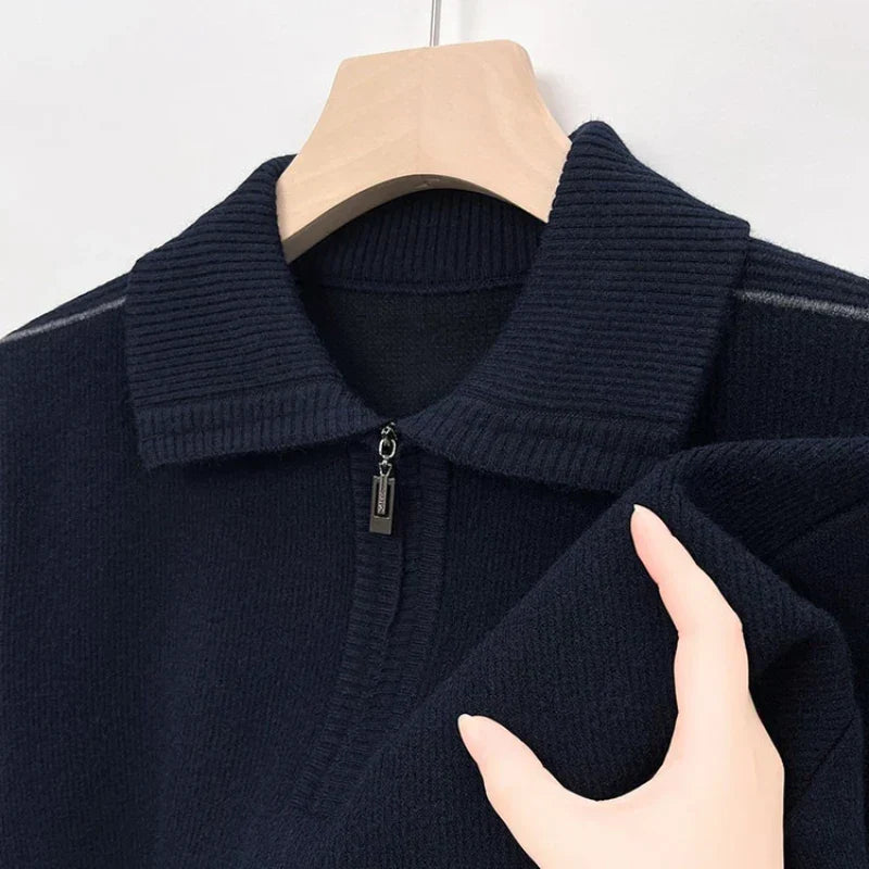 Men's Quarter Zip Sweater Premium Rich Tones Knit Pullover Warm