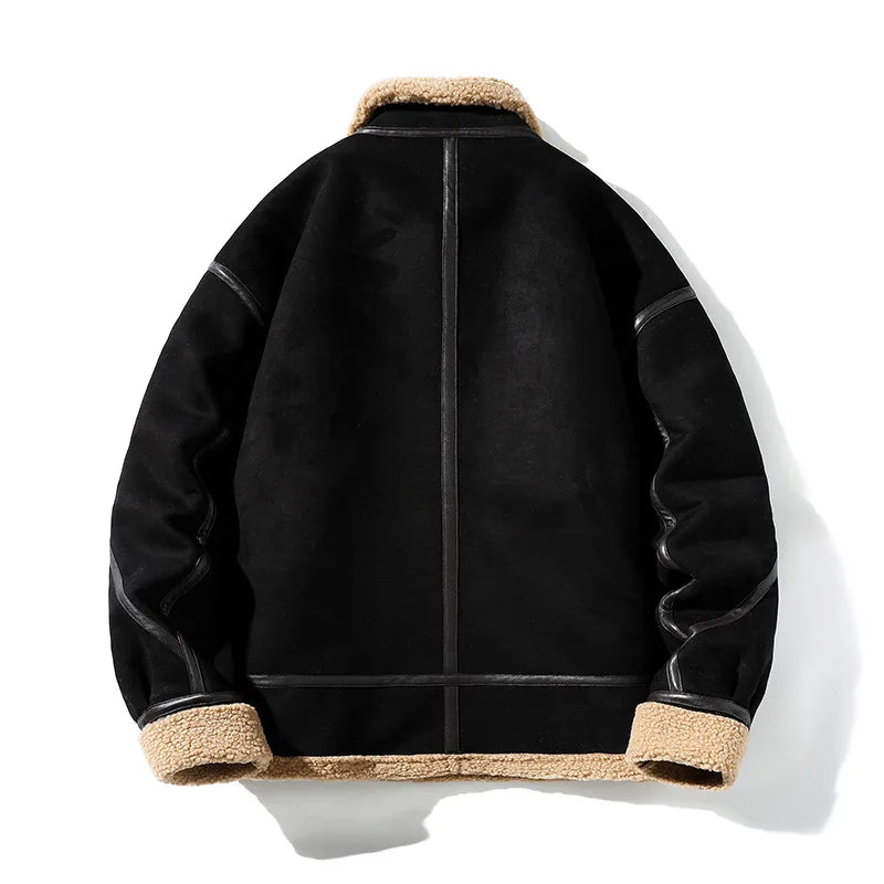 Men's Shearling Coat Winter Warm Faux Fur Lined Jacket Premium