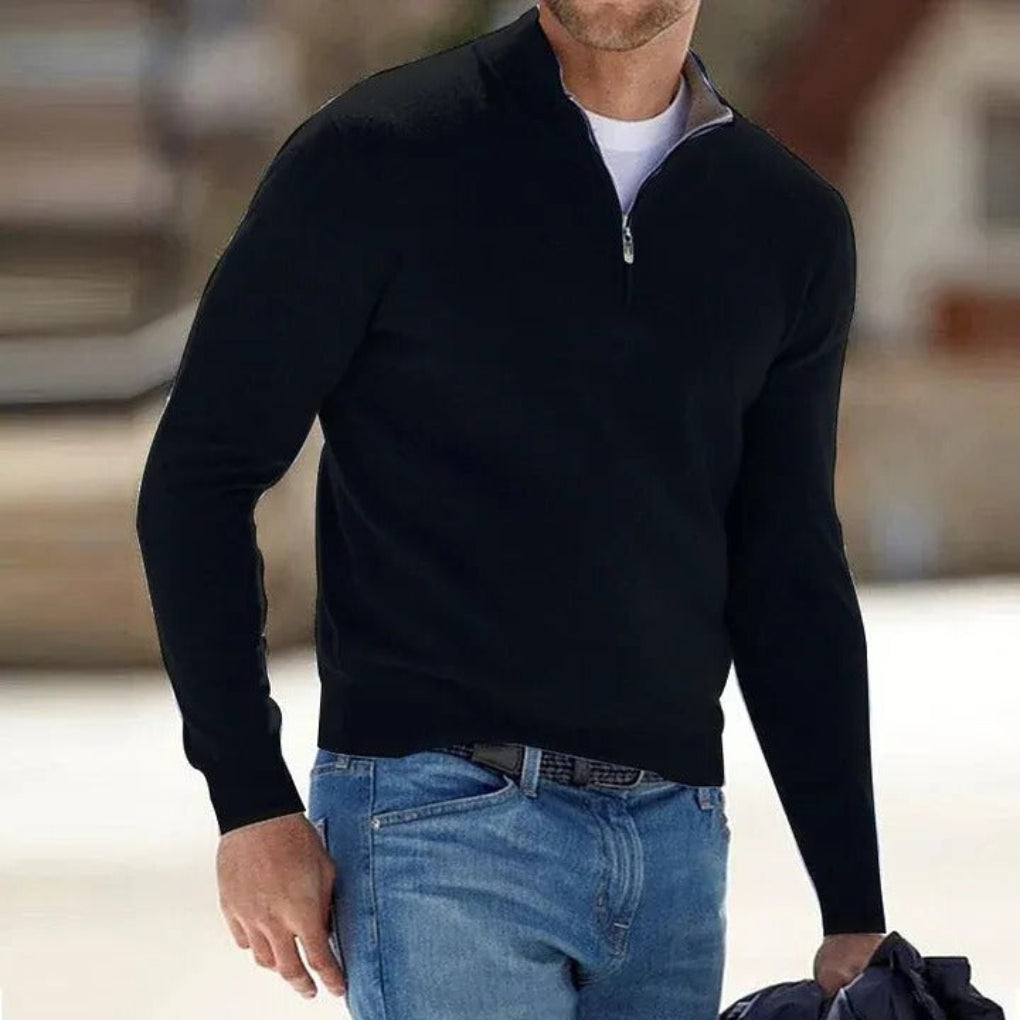 Men's Quarter Zip Sweater Refined Knit Pullover Elegant