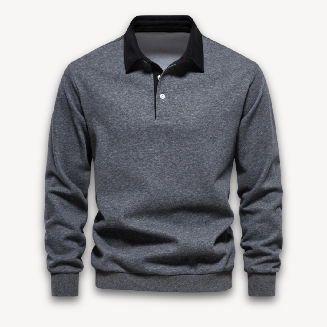 Men's Navy Long-Sleeve Polo Sweater Casual Smart