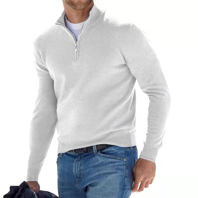 Men's V-Neck Sweater Zipper Elegant Soft Knit