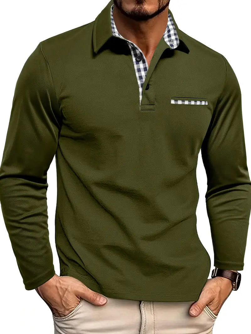 Men's Long Sleeve Polo Shirt Winter Smart Casual Cotton Top