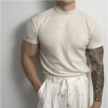 Men's Fitted Ribbed Knit Top Slim Muscle Fit