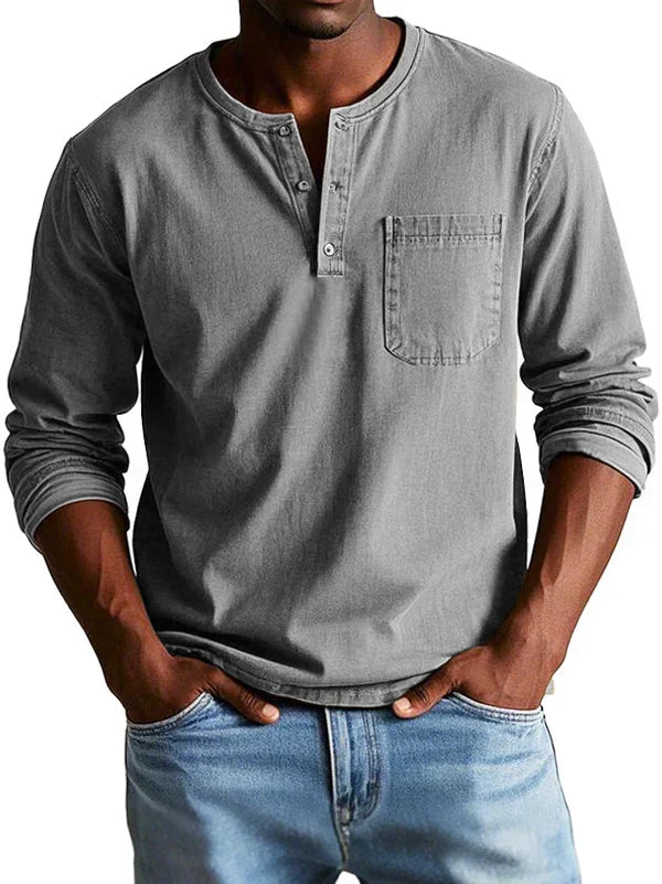 Men's Henley Shirt Long Sleeve Casual Cotton Top Everyday Wear