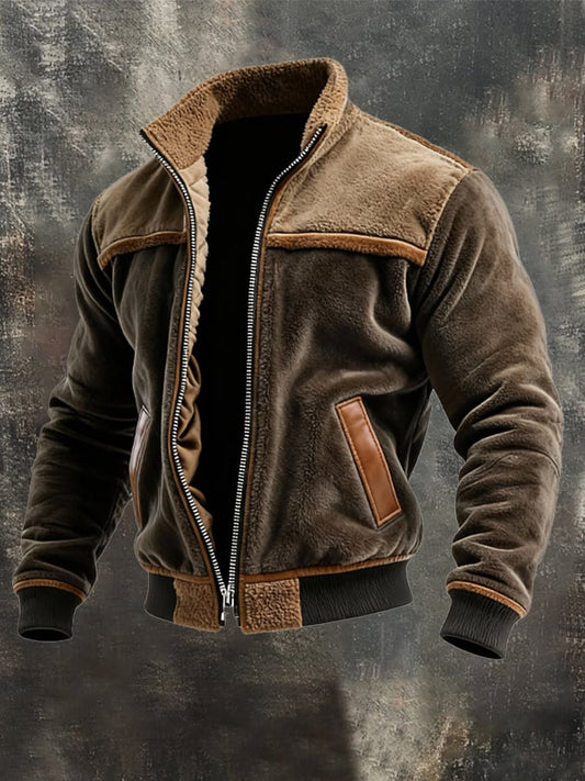 Men's Velvet Leather Jacket Fleece Lined Warm