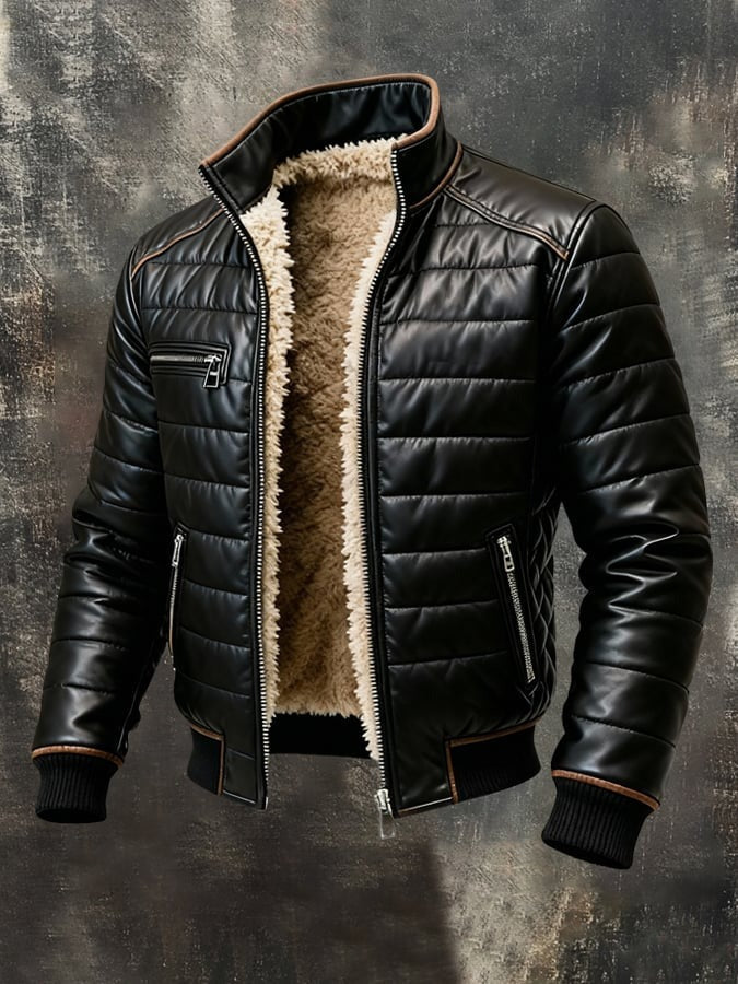 Men's Black Quilted Jacket Sherpa Lined Winter Coat