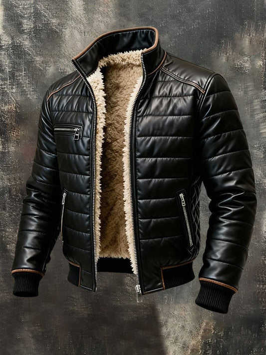 Men's Black Quilted Jacket Sherpa Lined Winter Coat