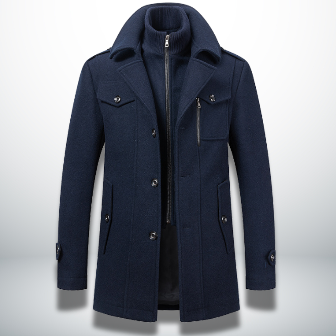 Men's Smart Casual Overcoat Button Front Wool Blend Coat Autumn
