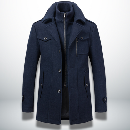 Men's Smart Casual Overcoat Button Front Wool Blend Coat Autumn