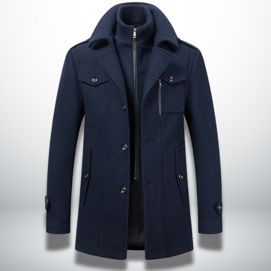 Men's Smart Casual Overcoat Button Front Wool Blend Coat Autumn