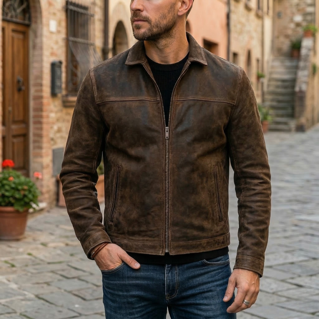 Men's Fitted Leather Jacket Classic Biker Style Faux Leather Coat