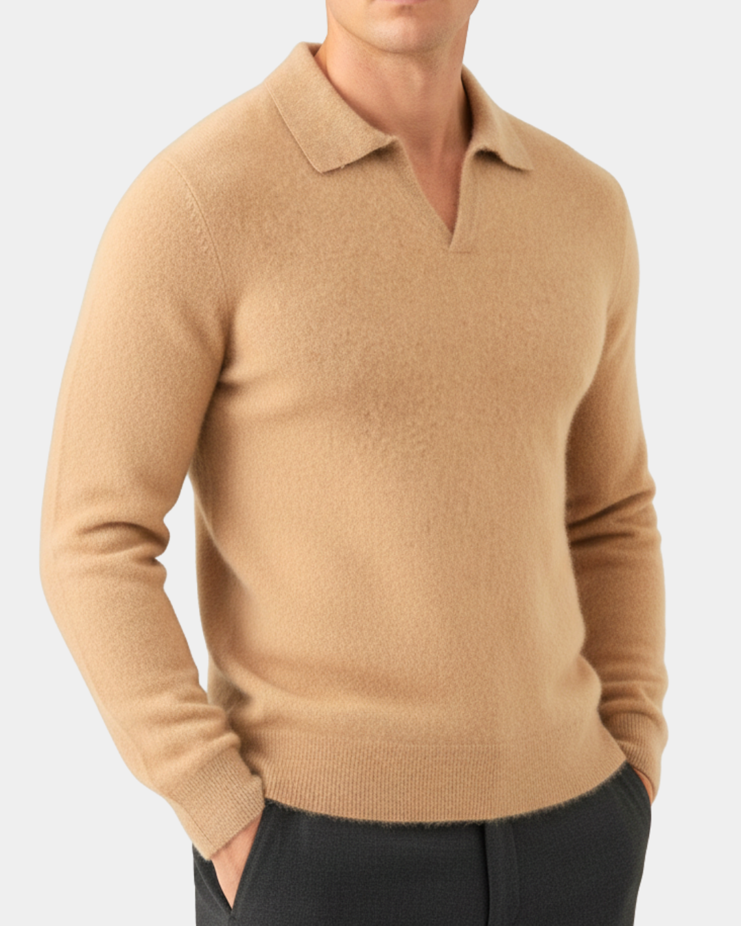 Men's Cashmere Polo Sweater Elegant Refined Luxury Pullover Knit