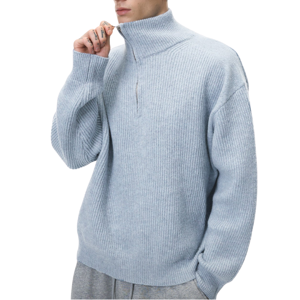Men's Quarter Zip Sweater Warm Versatile Knit Pullover Casual