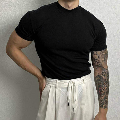 Men's Fitted Ribbed Knit Top Slim Muscle Fit