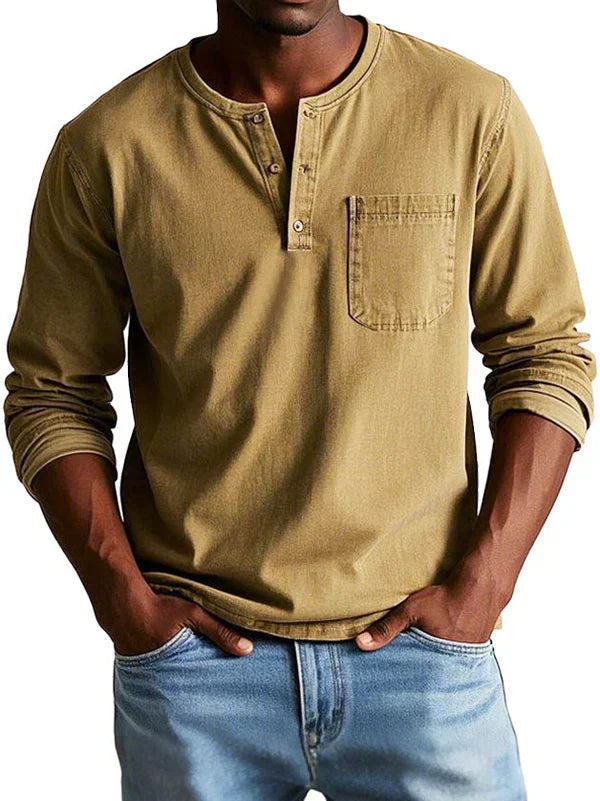 Men's Henley Shirt Long Sleeve Casual Cotton Top Everyday Wear