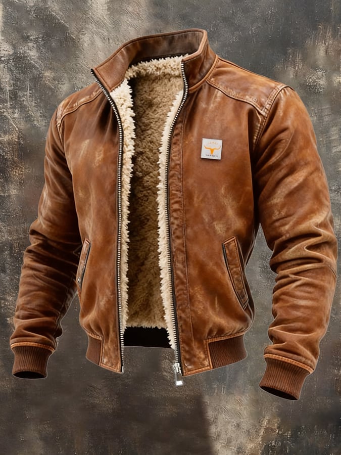 Men's Vintage Jacket Sherpa Lined Faux Leather
