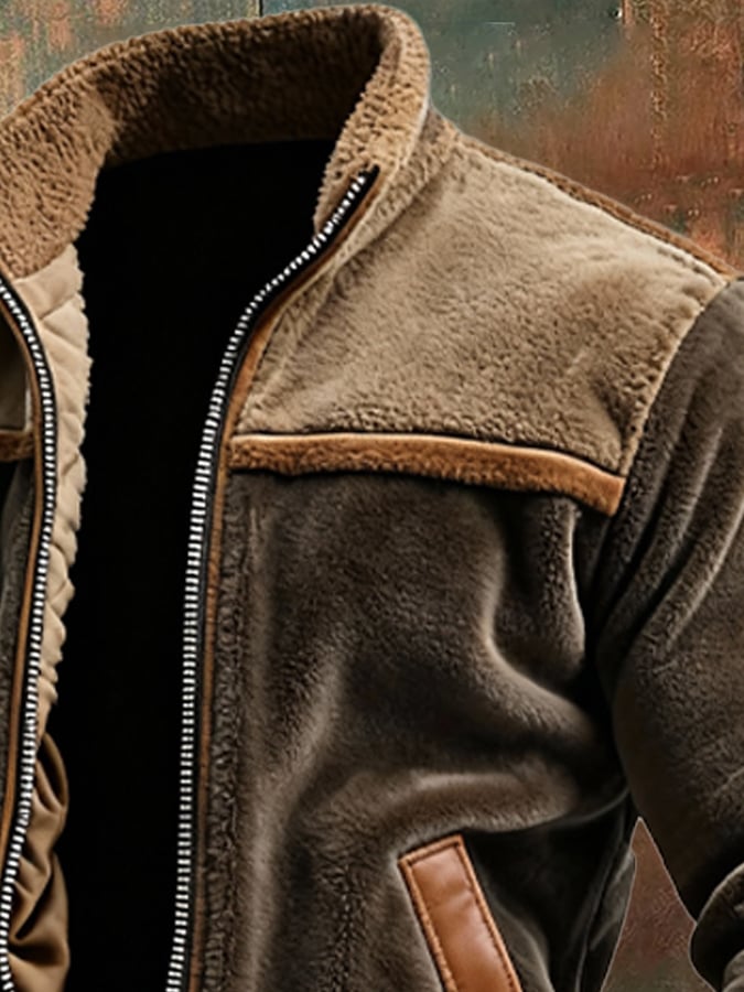 Men's Velvet Leather Jacket Fleece Lined Warm