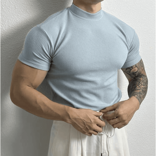 Men's Fitted Ribbed Knit Top Slim Muscle Fit
