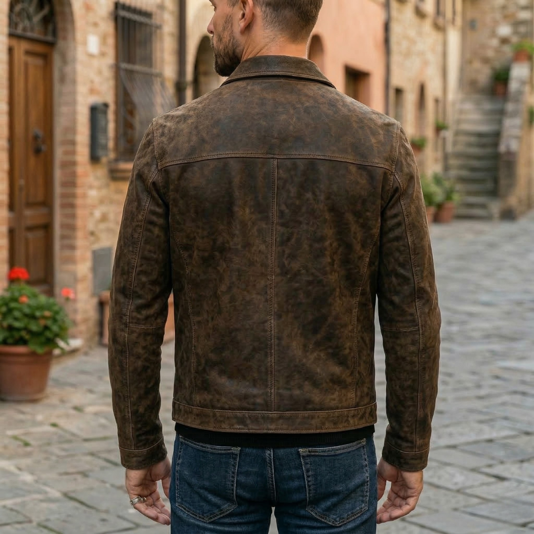 Men's Fitted Leather Jacket Classic Biker Style Faux Leather Coat