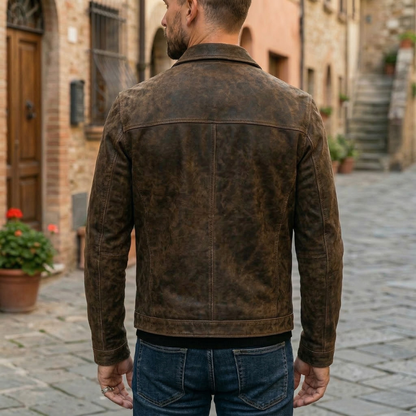 Men's Fitted Leather Jacket Classic Biker Style Faux Leather Coat