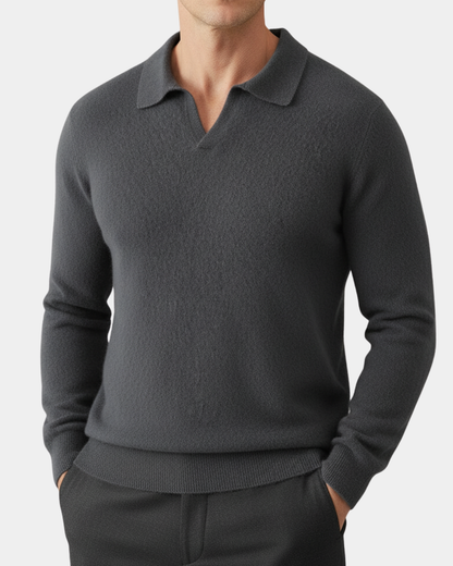 Men's Cashmere Polo Sweater Elegant Refined Luxury Pullover Knit