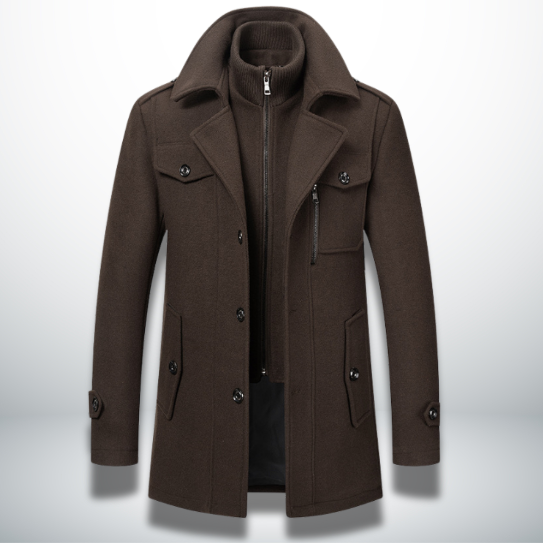 Men's Smart Casual Overcoat Button Front Wool Blend Coat Autumn