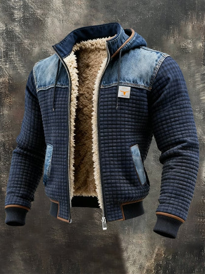 Men's Navy Quilted Jacket Denim Detail Padded