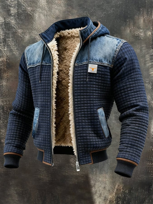 Men's Navy Quilted Jacket Denim Detail Padded