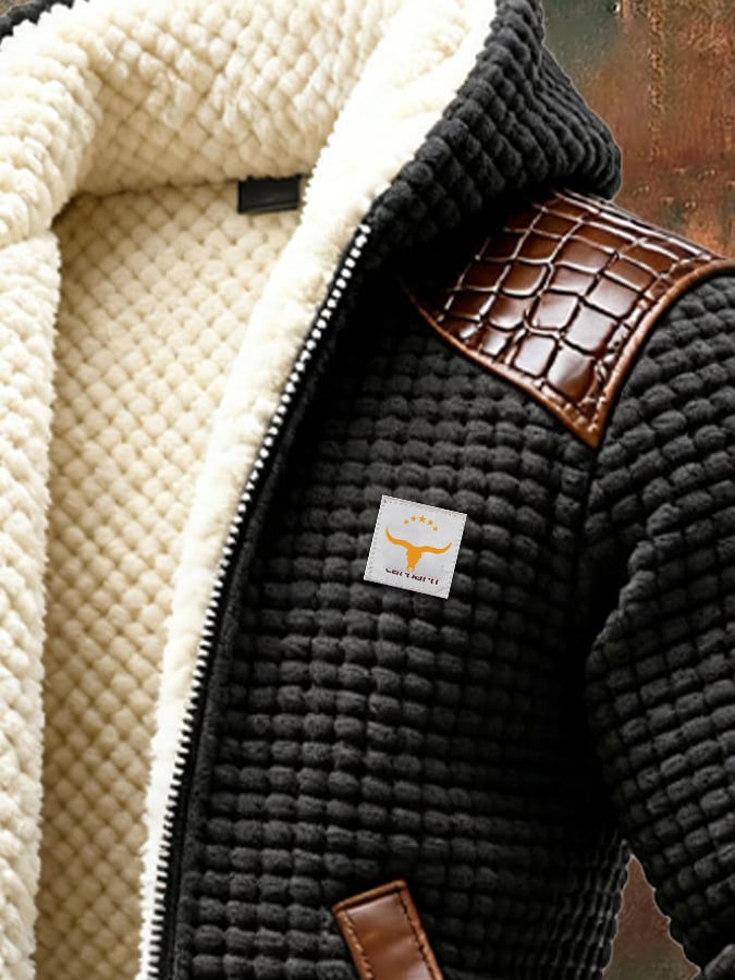 Men's Textured Embossed Leather Jacket Black