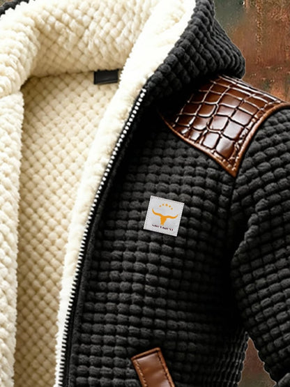 Men's Textured Embossed Leather Jacket Black