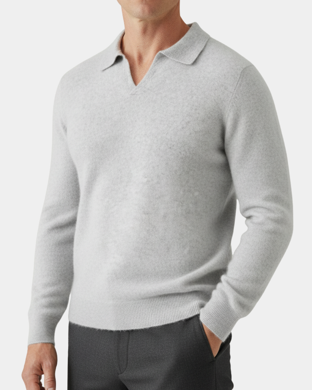 Men's Cashmere Polo Sweater Elegant Refined Luxury Pullover Knit