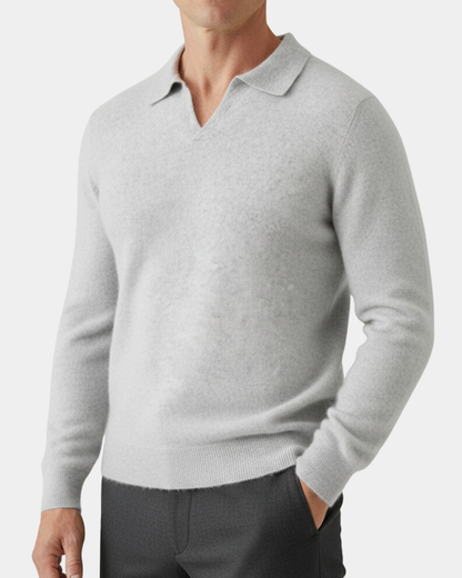 Men's Cashmere Polo Sweater Elegant Refined Luxury Pullover Knit