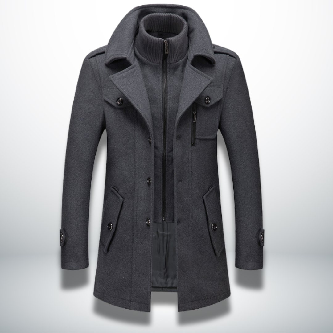 Men's Smart Casual Overcoat Button Front Wool Blend Coat Autumn