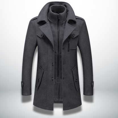 Men's Smart Casual Overcoat Button Front Wool Blend Coat Autumn