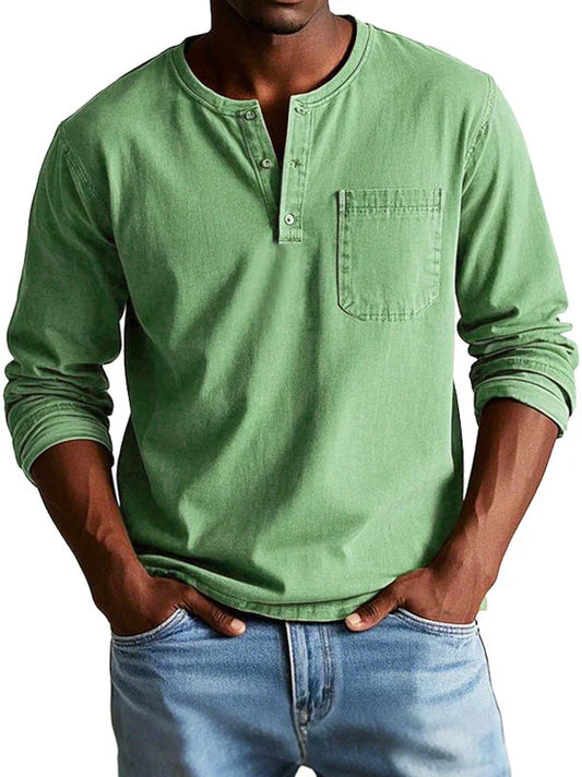 Men's Henley Shirt Long Sleeve Casual Cotton Top Everyday Wear