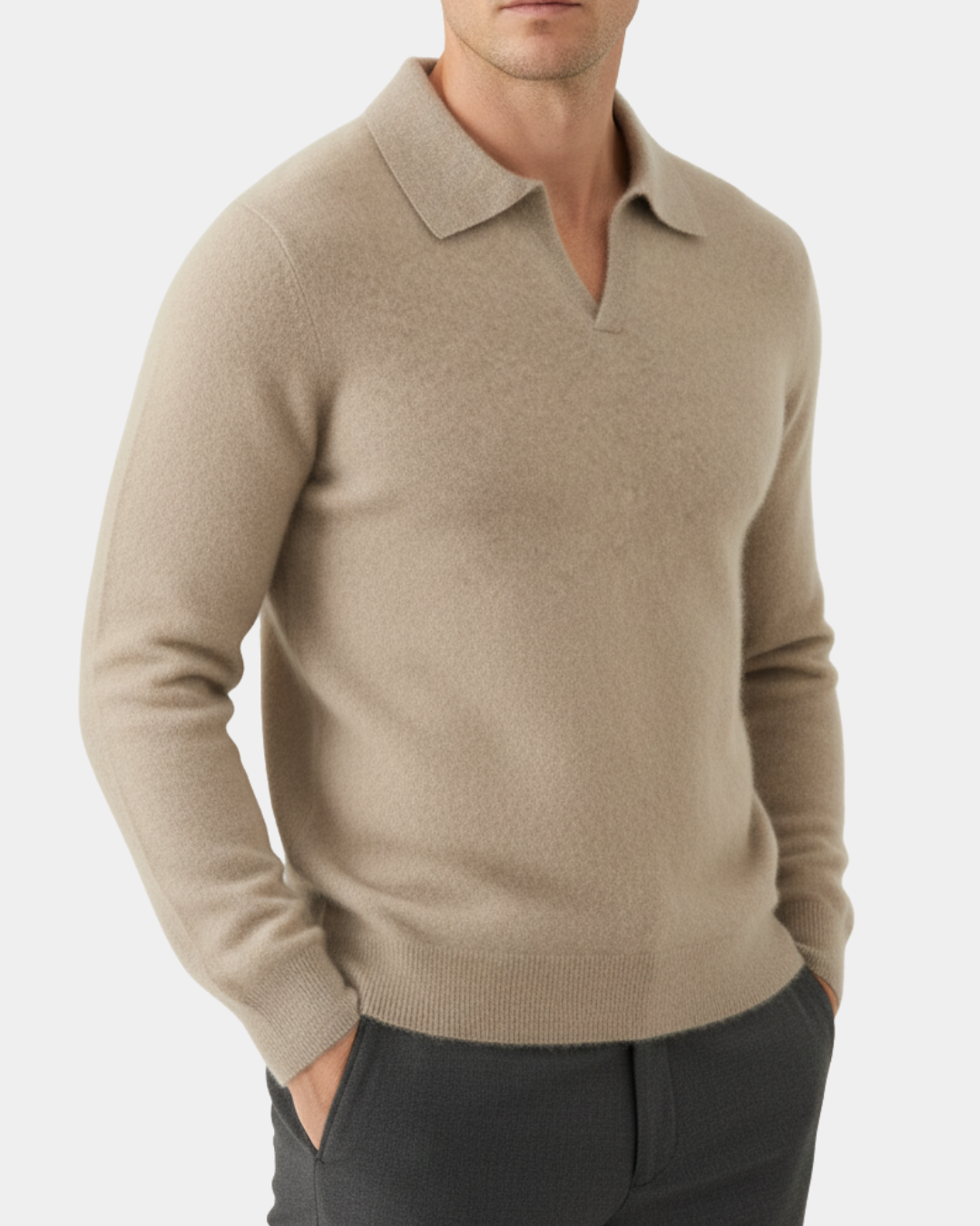 Men's Cashmere Polo Sweater Elegant Refined Luxury Pullover Knit