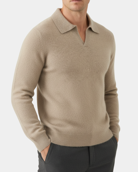 Men's Cashmere Polo Sweater Elegant Refined Luxury Pullover Knit