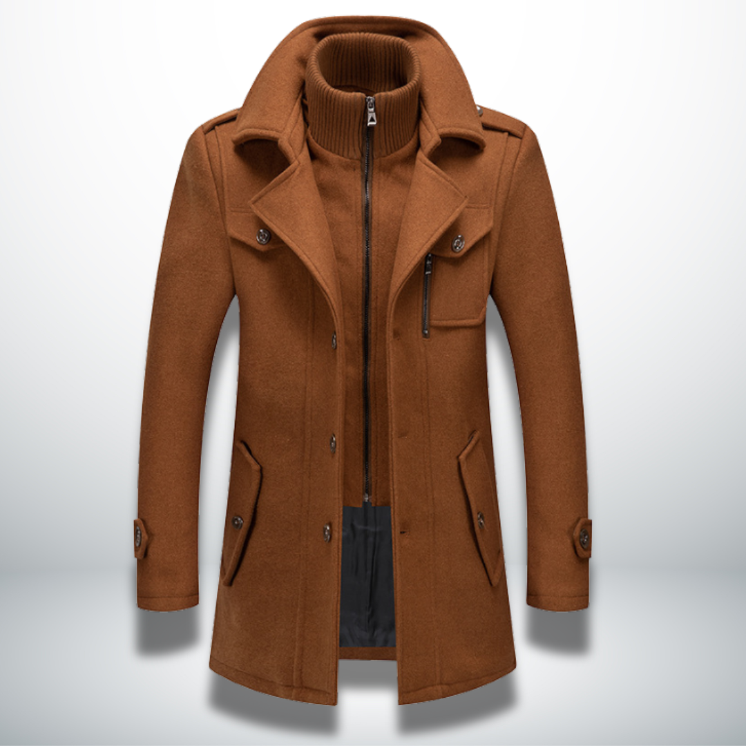 Men's Smart Casual Overcoat Button Front Wool Blend Coat Autumn