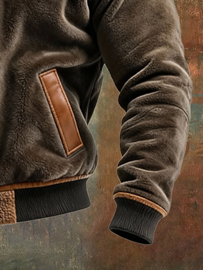 Men's Velvet Leather Jacket Fleece Lined Warm