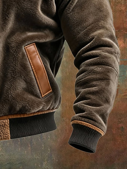 Men's Velvet Leather Jacket Fleece Lined Warm